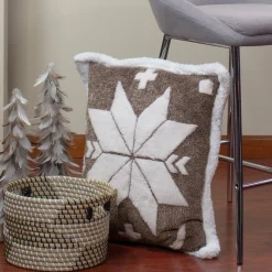 Pillows & Throws*Northlight 20" Brown And White Plush High Pile Fleece Throw Pillow With Snowflake