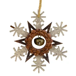 Northlight Snowflakes>6" Brown And White Wooden Snowflake Christmas Ornament