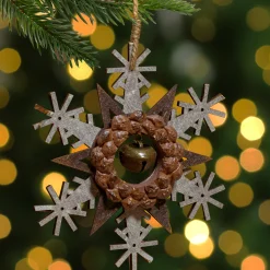 Northlight Snowflakes>6" Brown And White Wooden Snowflake Christmas Ornament
