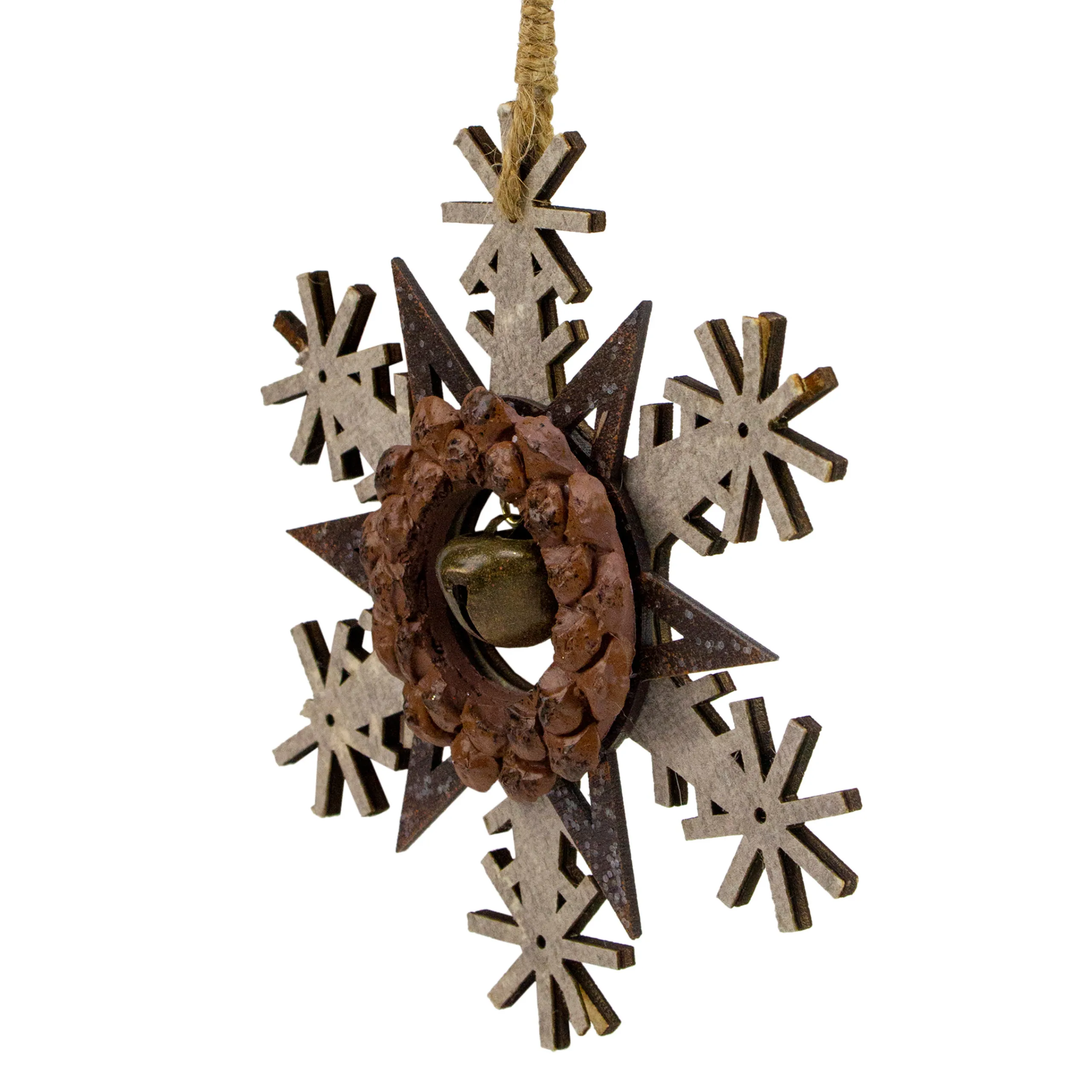 Northlight Snowflakes>6" Brown And White Wooden Snowflake Christmas Ornament