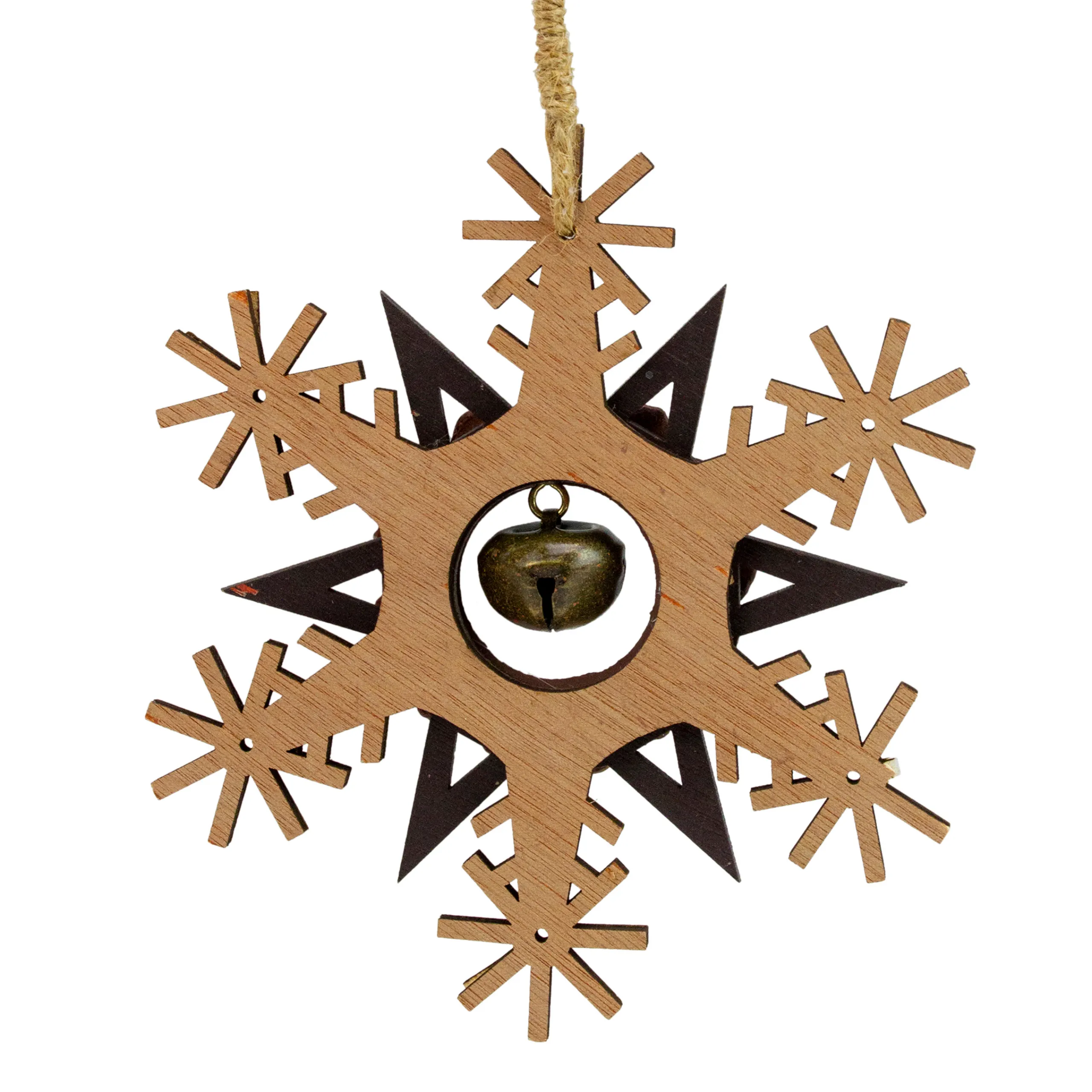 Northlight Snowflakes>6" Brown And White Wooden Snowflake Christmas Ornament
