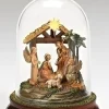 Nativities*Roman 7.25" Brown And Yellow Led Lighted Musical Cloche Dome Nativity Scene Christmas Decor