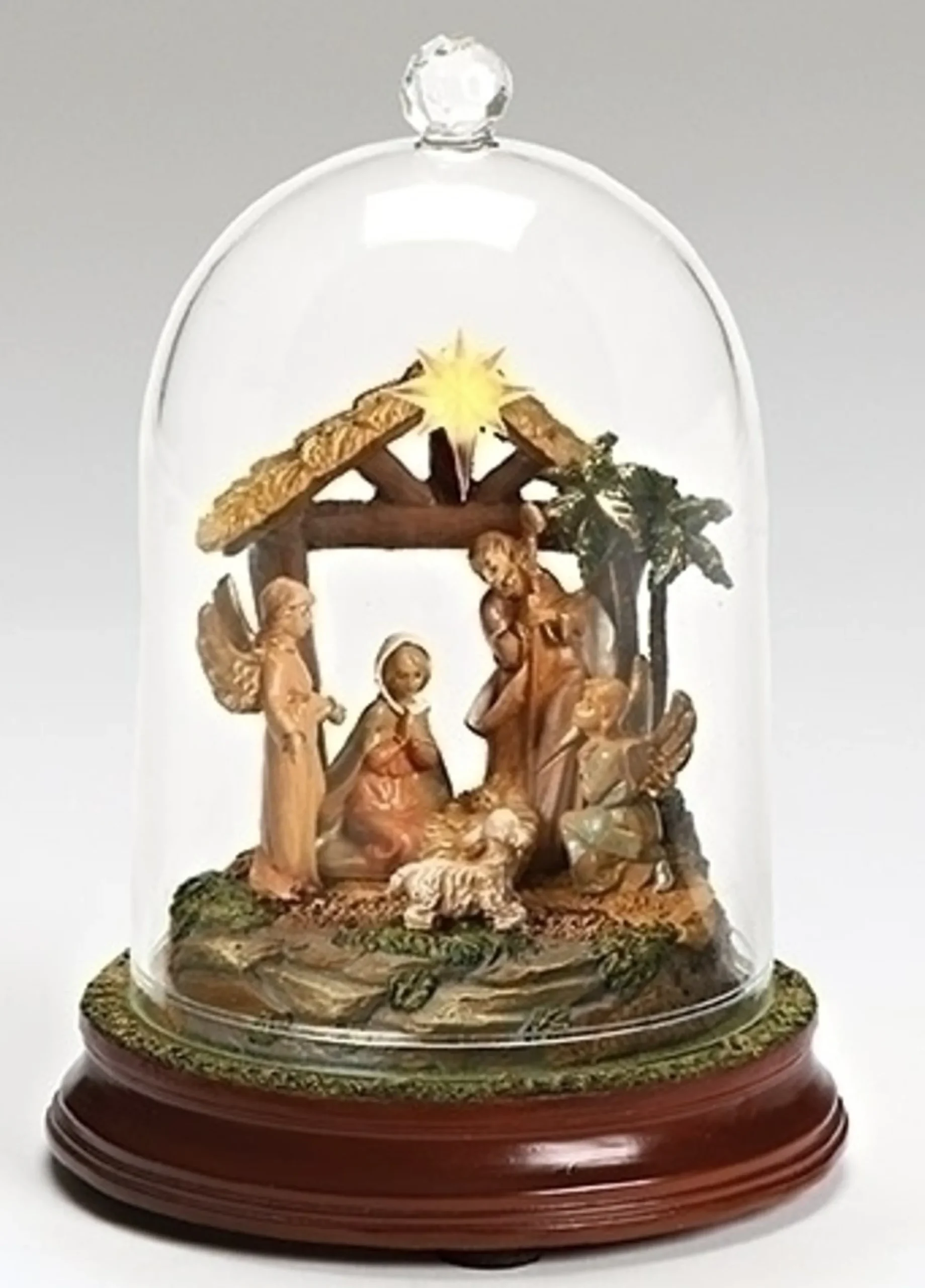 Nativities*Roman 7.25" Brown And Yellow Led Lighted Musical Cloche Dome Nativity Scene Christmas Decor