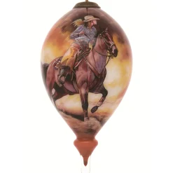 CC Christmas Decor Finials>6" Brown And Yellow Riding Horse Cowgirl Hand Painted Mouth Blown Glass Hanging Christmas Ornament