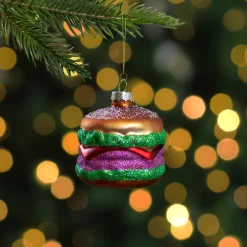 Northlight Food & Beverage>2.25" Brown, Green, And Red Glass Hamburger Christmas Ornament