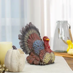 Northlight 11" Brown, Red And Blue Fall Harvest Turkey Tabletop Figurine