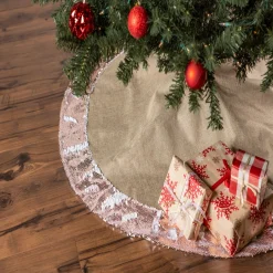 48 Inch And Smaller*Contemporary Home Living 48" Brown Round Christmas Tree Skirt With Champagne Sequin Border