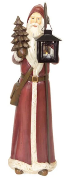 Candles & Holders*Diva At Home 20" Brown Santa Claus Tabletop Figurine With Christmas Tree And Votive Candle Holder