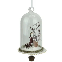 Roman Santa Claus>5.5" Brown Santa, Reindeer And Tree In Glass Dome Christmas Ornament With Jingle Bell Dangle