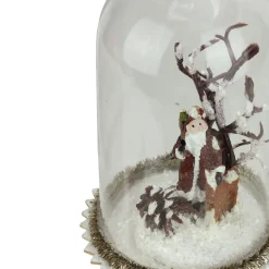 Roman Santa Claus>5.5" Brown Santa, Reindeer And Tree In Glass Dome Christmas Ornament With Jingle Bell Dangle