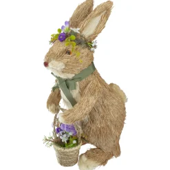 Northlight 15" Brown Sisal Bunny Rabbit With Basket Easter Figure