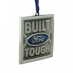 Northlight Transportation>3" Brushed Nickel Plated Built Ford Tough Christmas Ornament