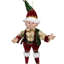 Plush Figures*Select Artificials 13" Burgundy And Gold Festive Chubby Christmas Elf With Bells