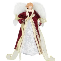 Angel Tree Toppers*Northlight 14" Burgundy And White Angel With Lighted Candle Christmas Tree Topper