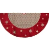 50 Inch And Larger*Northlight 60" Burlap Glittered Snowflake Rustic Christmas Tree Skirt With Red Velvet Trim