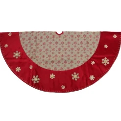 50 Inch And Larger*Northlight 60" Burlap Glittered Snowflake Rustic Christmas Tree Skirt With Red Velvet Trim