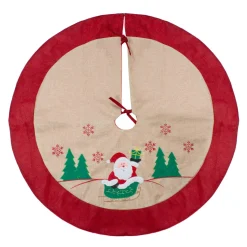 48 Inch And Smaller*Northlight 36" Burlap Santa Claus In Sleigh Embroidered Christmas Tree Skirt