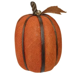 Melrose 12" Burnt Orange Burlap Pumpkin With Bamboo Thanksgiving Table Decoration