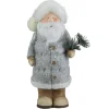 Table Top Pieces*Northlight 18" Ceramic Santa In Gray Coat Holding Pine Sprig Christmas Figure