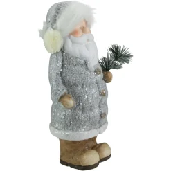 Table Top Pieces*Northlight 18" Ceramic Santa In Gray Coat Holding Pine Sprig Christmas Figure