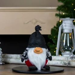 Gnomes*Northlight 9.5" Charcoal Gray And Red Happy Smiling Gnome Christmas Tabletop Decor
