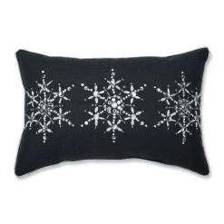 Pillows & Throws*Pillow Perfect 18.5" Charcoal Gray And White Embroidered Snowflakes Rectangular Throw Pillow