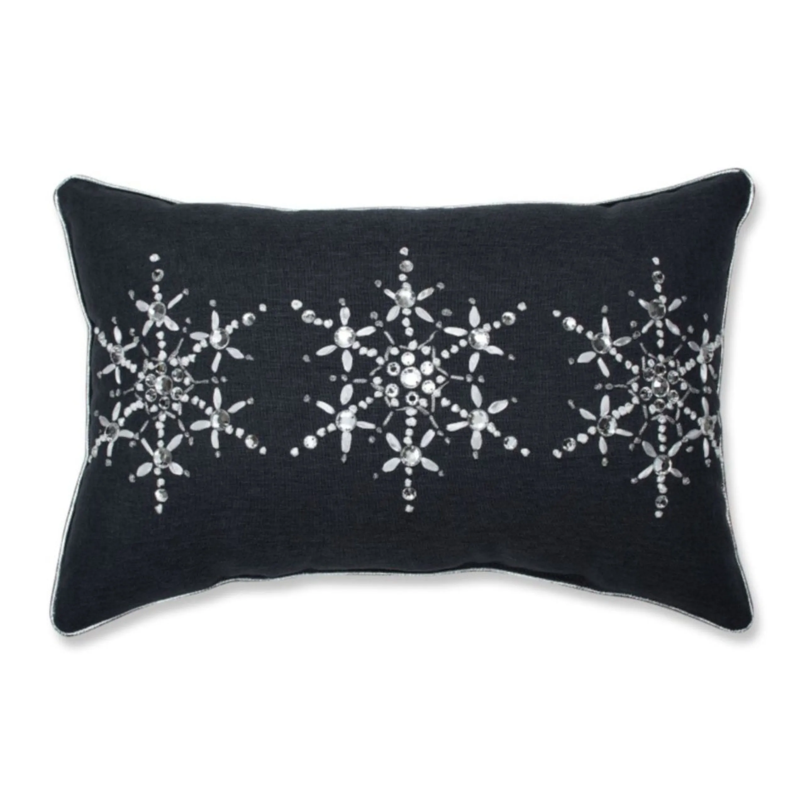 Pillows & Throws*Pillow Perfect 18.5" Charcoal Gray And White Embroidered Snowflakes Rectangular Throw Pillow