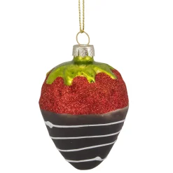 Northlight Food & Beverage>2.75" Chocolate Covered Glittered Strawberry Christmas Glass Ornament