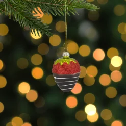 Northlight Food & Beverage>2.75" Chocolate Covered Glittered Strawberry Christmas Glass Ornament
