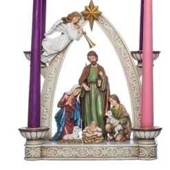 Candles & Holders*Roman 10.25" Christmas Advent Arch With Holy Family With Candle Holders
