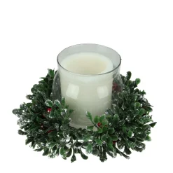 Candles & Holders*Northlight 6" Clear And Green Boxwood With Berry Tipped Christmas Hurricane Pillar Candle Holder