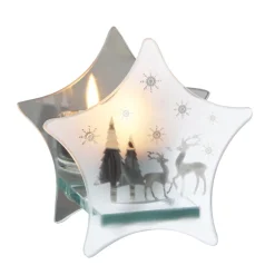 Candles & Holders*Midwest 8.5" Clear Frosted Glass Snowflake Reindeer Mirrored Star Christmas Tea Light Candle Holder