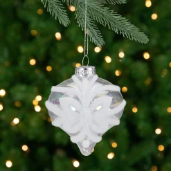 Northlight Finials>3.25" Clear Iridescent With White Frost Glass Onion Christmas Ornament