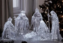 Nativities*Icy Giftware 10.75" Clear Led Lighted Large Six-Piece Nativity Set Decor