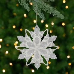 Northlight Snowflakes>5.5" Clear Snowflake With White Design Christmas Ornament