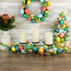 Northlight 32" Colorful Easter Egg Pillar Candle Holder Centerpiece
