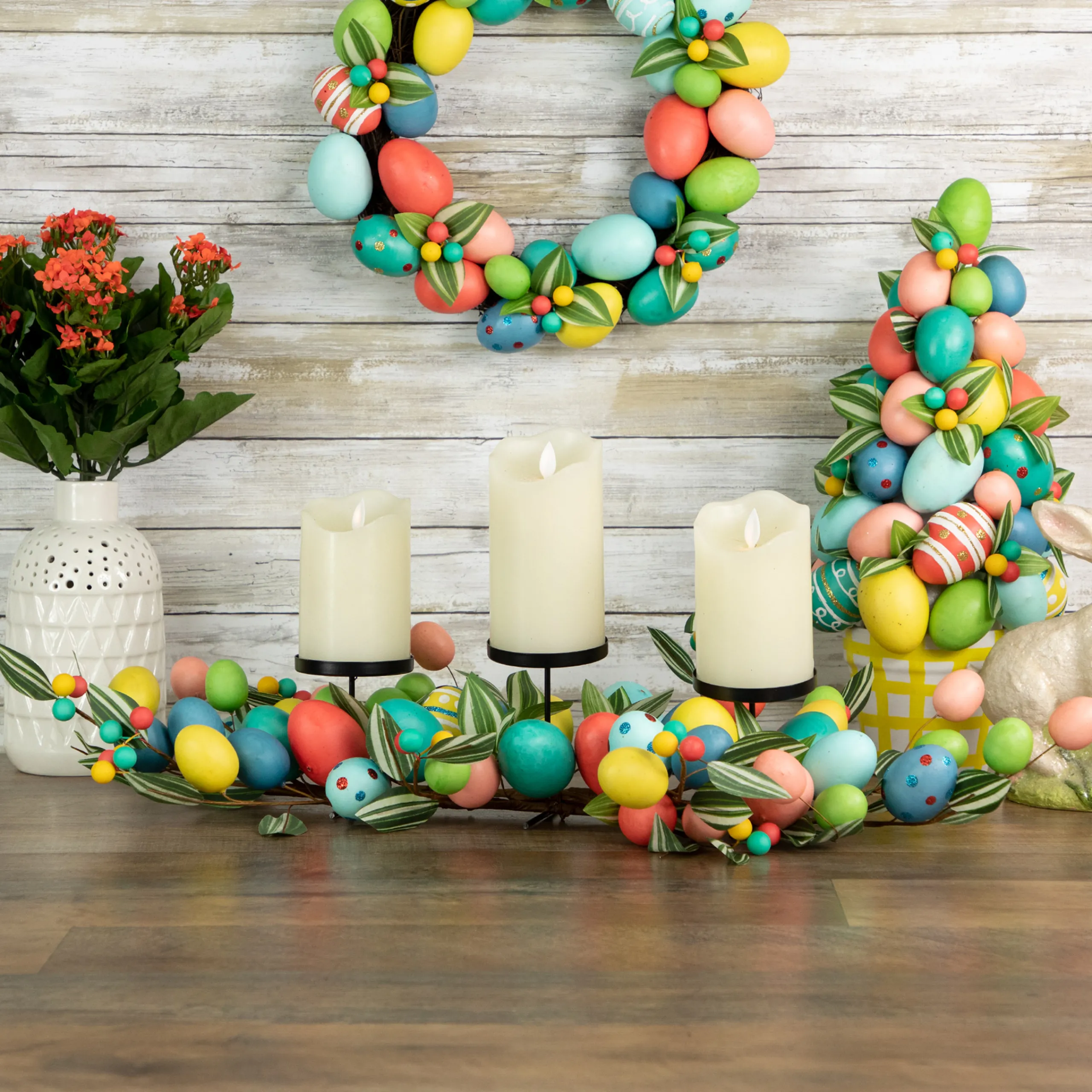 Northlight 32" Colorful Easter Egg Pillar Candle Holder Centerpiece