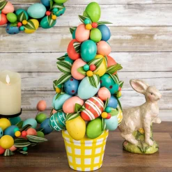 Northlight 17" Colorful Easter Egg Tree In Yellow Gingham Pot