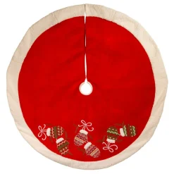 48 Inch And Smaller*KSA 48" Corduroy Embroidered Mittens Christmas Tree Skirt