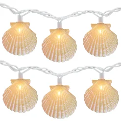 Dennis East 10 Count Iridescent Scalloped Seashell Novelty String Lights, 6.5 Ft White Wire