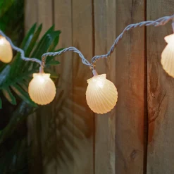 Dennis East 10 Count Iridescent Scalloped Seashell Novelty String Lights, 6.5 Ft White Wire