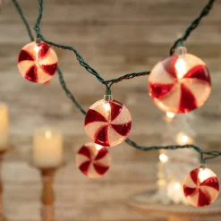Northlight 10 Count Peppermint Candy Christmas Light Set, 6Ft Green Wire