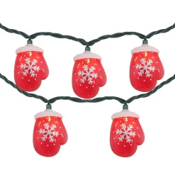 Northlight 10 Count Red Snowflake Mitten Christmas Light Set, 7.5Ft Green Wire