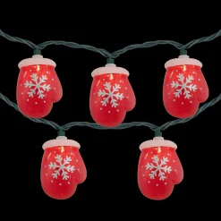 Northlight 10 Count Red Snowflake Mitten Christmas Light Set, 7.5Ft Green Wire