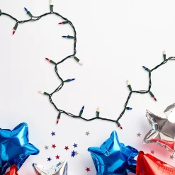 Northlight 100 Count Red, White And Blue 4Th Of July String Lights, 20 Ft Green Wire