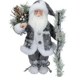 Santa Figures*Northlight 12" Country Patchwork Gray And White Santa Claus Christmas Figure