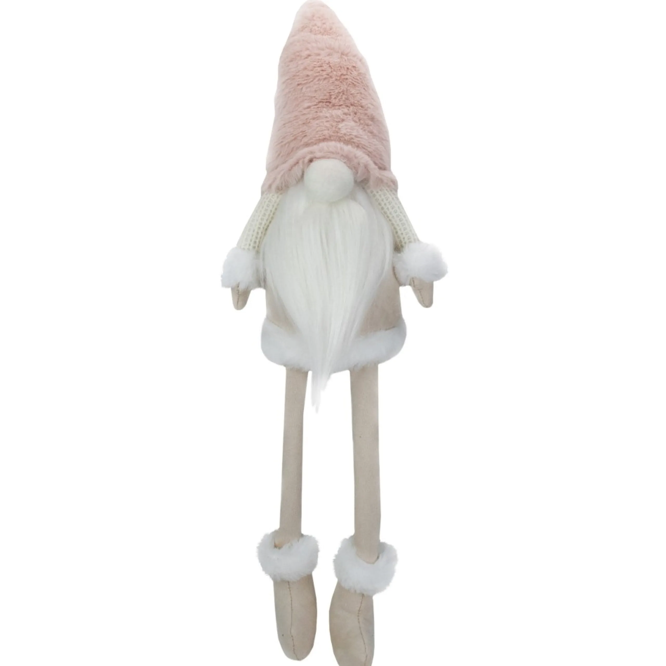 Gnomes*Northlight 24" Cream And Pink Sitting Christmas Gnome With Dangling Legs