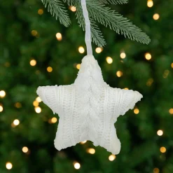 Northlight Stars>4" Cream Cable Knit Star Christmas Ornament