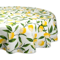 Contemporary Home Living 70" Daffodil Yellow And Green Lemon Bliss Printed Round Tablecloth