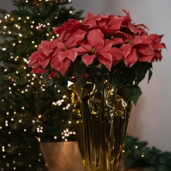 Floral*Northlight 28" Dark Pink Artificial Christmas Poinsettia With Gold Wrapped Base
